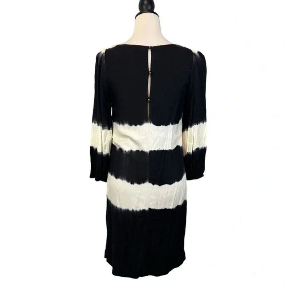Anthropologie Floreat Ink Wash Tie Dye Dress V-Neck 3/4 Sleeve Black, Size 2 - Picture 9 of 15